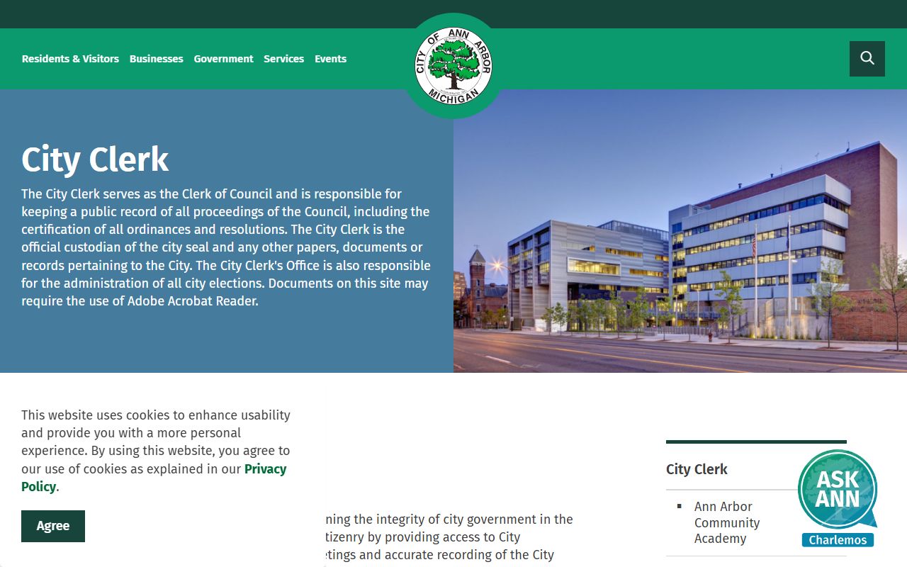 Ann Arbor City Clerk phone directory page