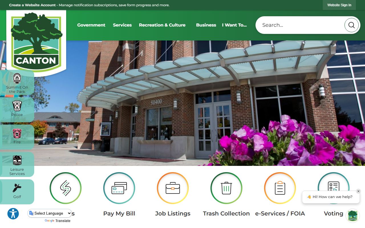 Canton Township homepage phone directory and online services