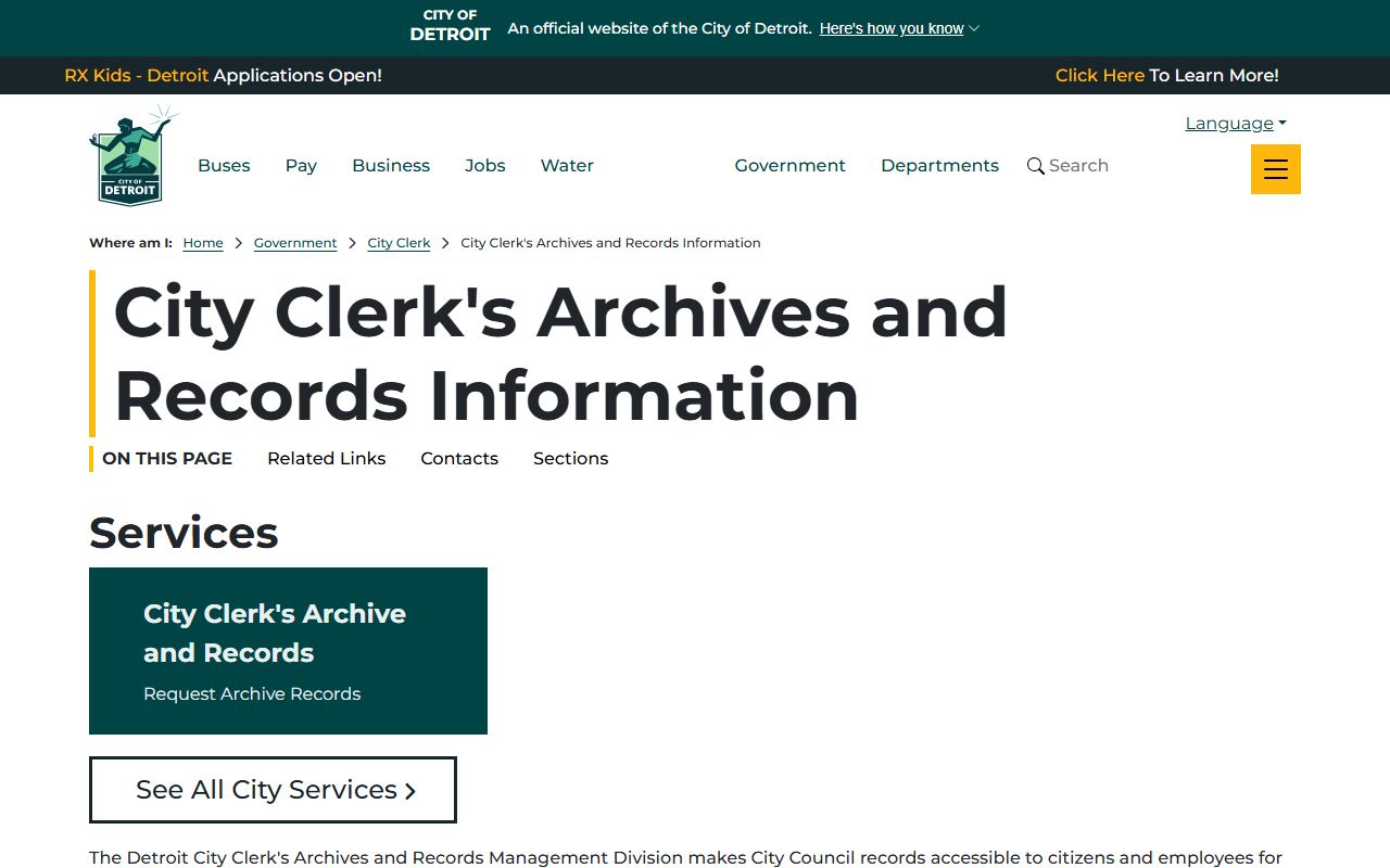 Detroit City Clerk archives phone directory page