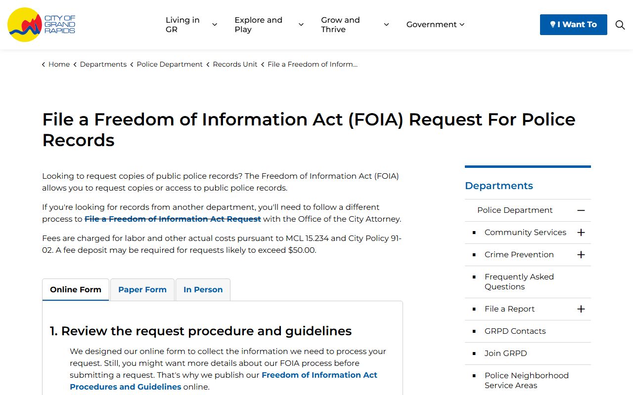 Grand Rapids police FOIA request form phone directory