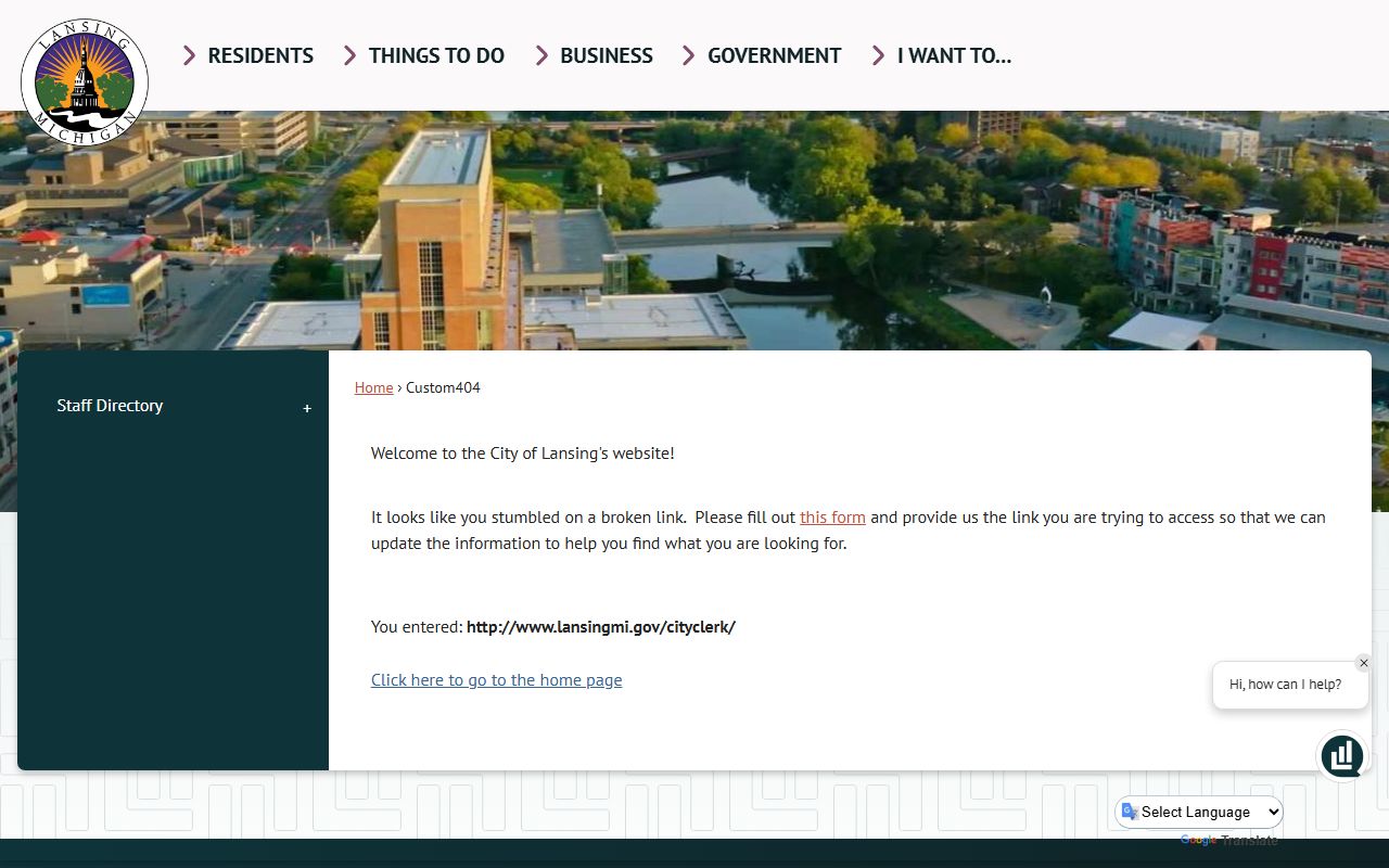Lansing City Clerk phone directory contact page