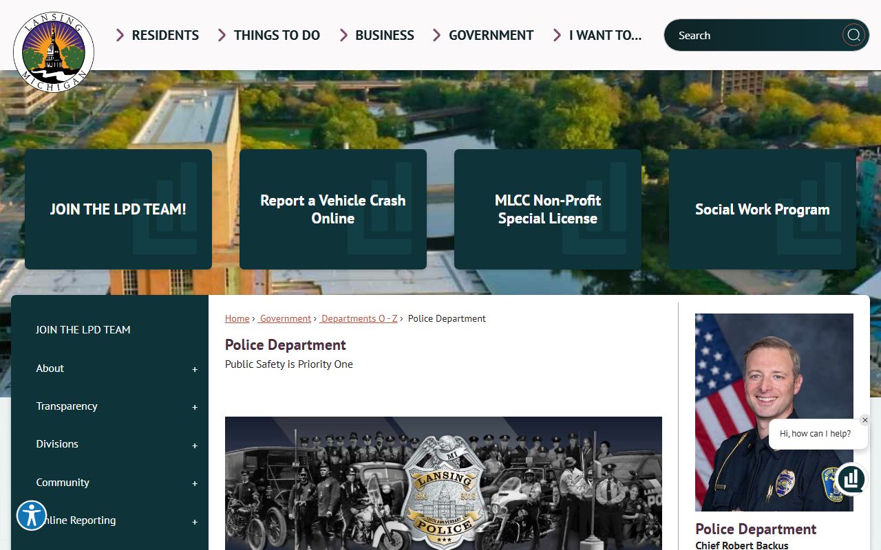 Lansing Police Department phone directory and records page
